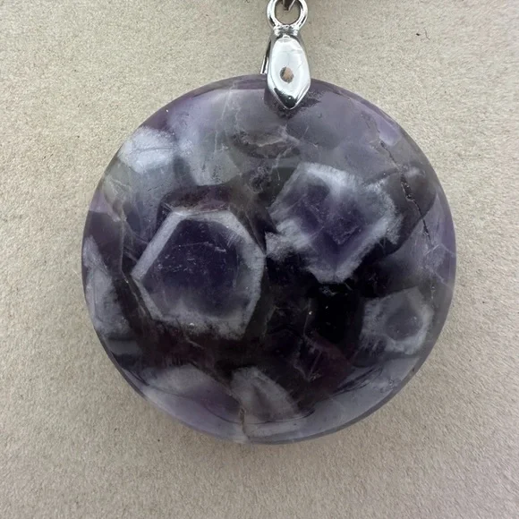Round Dream/Chevron Amethyst Pendant on Satin Rope - Picture 6 of 10